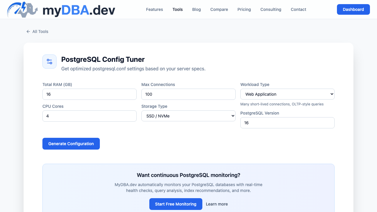 PostgreSQL Config Tuner screenshot