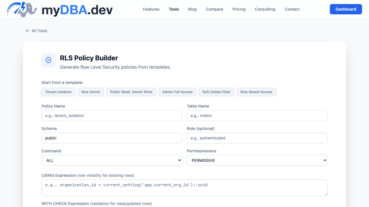 RLS Policy Builder screenshot